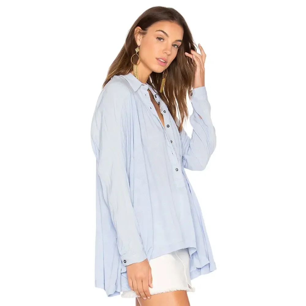 Free People Blue Lovely Day Button Down Top